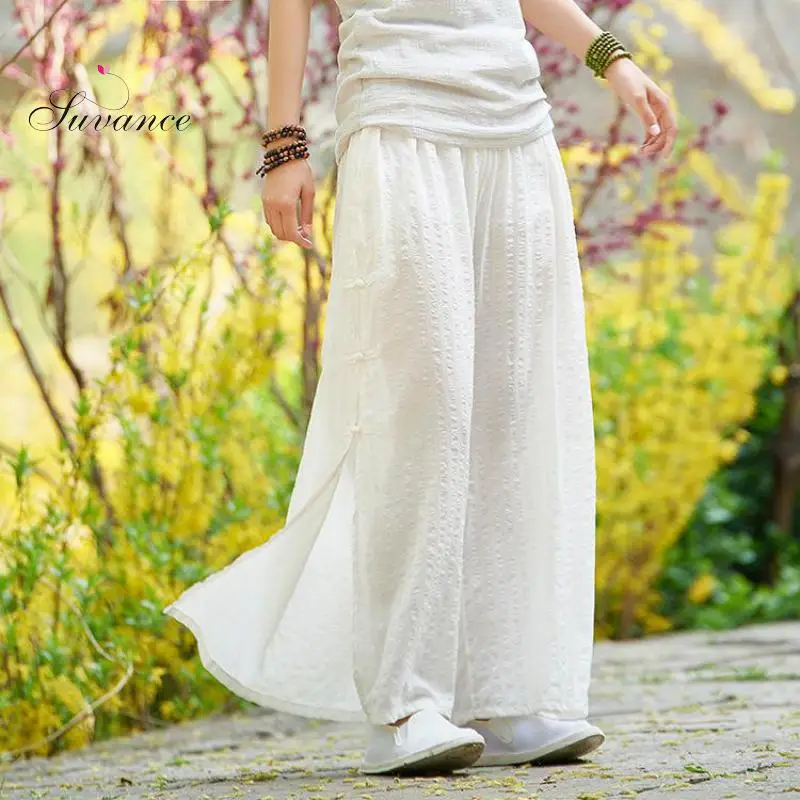 Suvance летние винтажные однотонные Лоскутные широкие брюки с эластичной талией