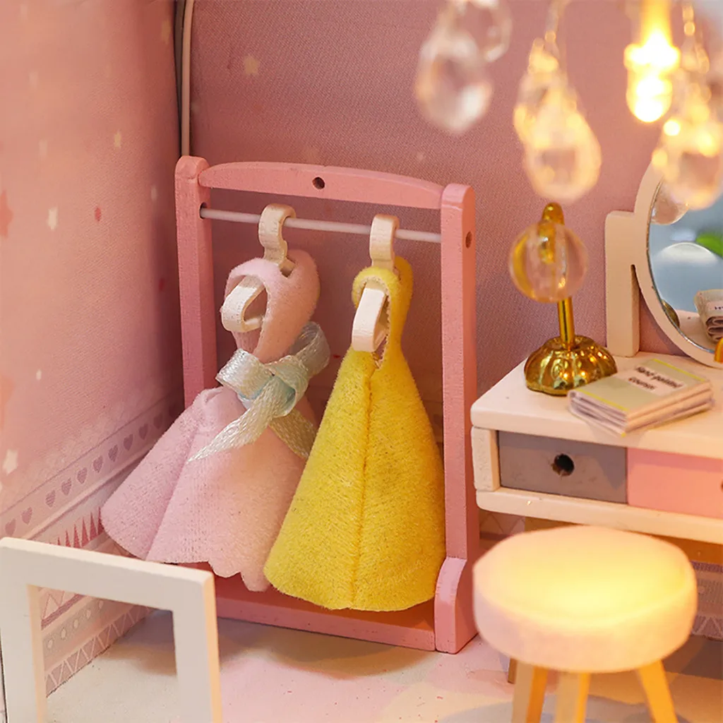 3D Деревянный DIY светодиодный светильник Миниатюрный Кукольный дом мебель