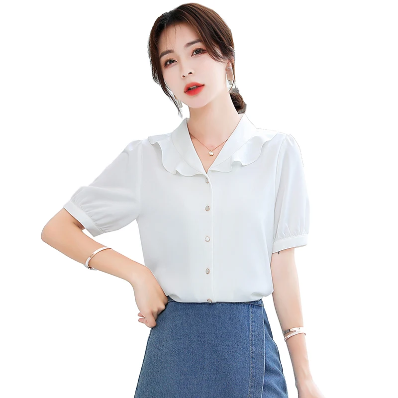 

COIGARSAM Short Sleeve Shirt Womens tops New Summer Women shirts White 1686