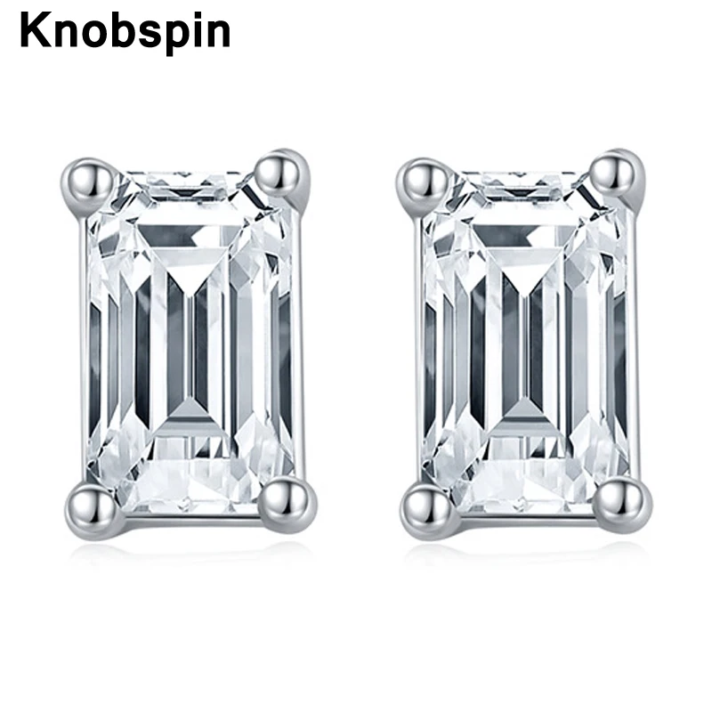

Knobspin Real Rectangular Cut 3*5mm Moissanite 925 Sterling Silver Sparkling Stud Earrings For Women Wedding Party Fine Jewelry