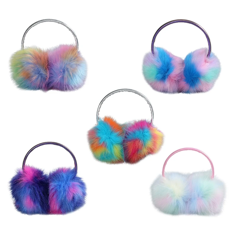 

Soft Plush Earmuff Iridescent Gradient Multicolor Ear Warmers Winter Ear Muffs for Women Girls Auroral Color Christmas