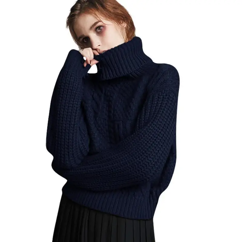 

Autumn and winter new female solid color lazy wind turtleneck sweater women loose wear knitted bottoming shirt tide