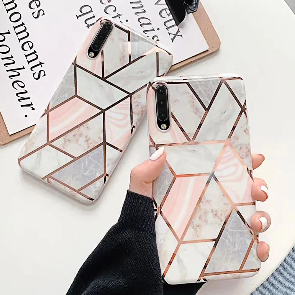 

Glossy Geometric Marble Case For Samsung Galaxy S10 Plus Cover For Galaxy S9 Plus S8 A70 A50 A40 Shockproof Silicone Soft Bumper