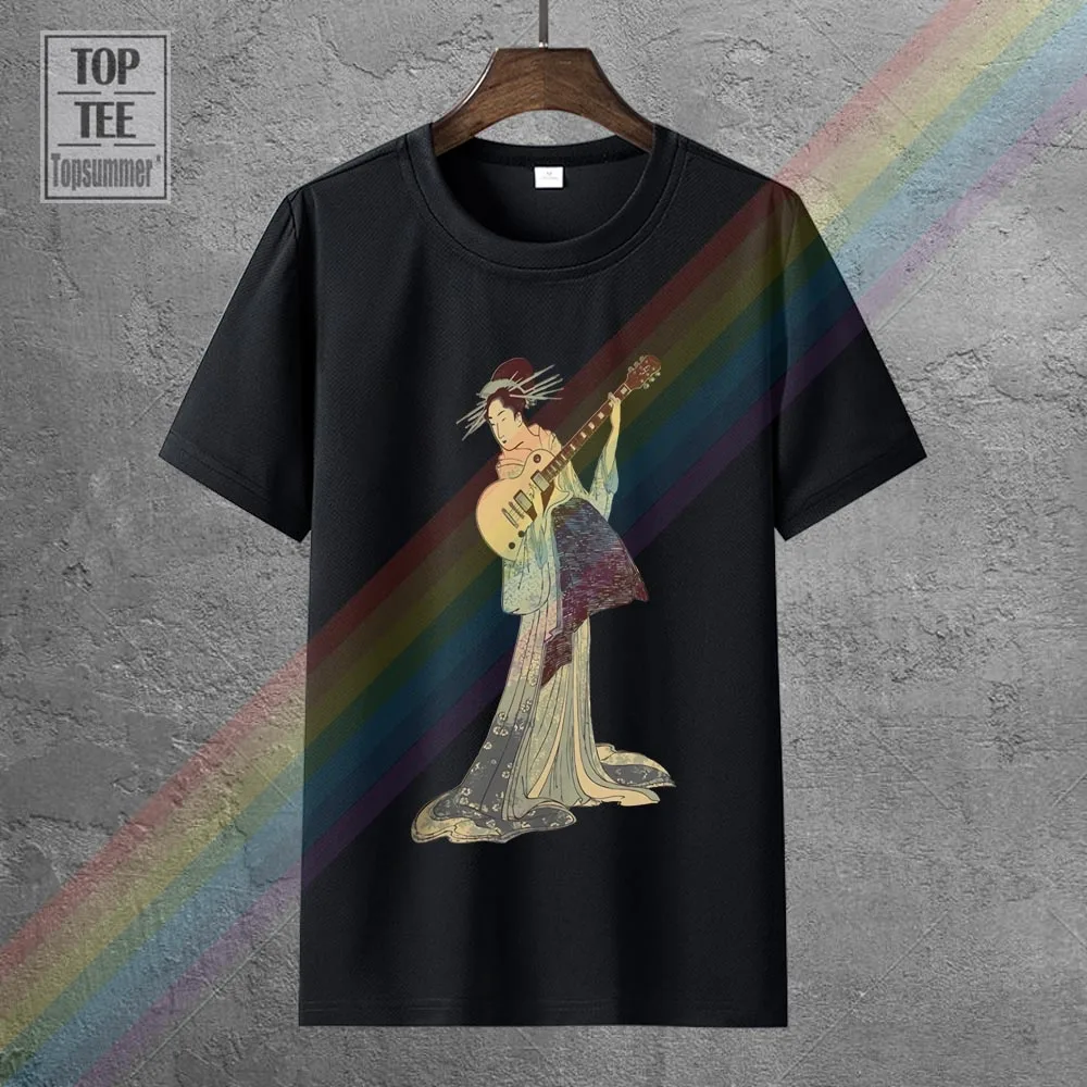 

Fashion Design Shirts Straight O-Neck Short Sleeve Men Cotton Novelty Design Japanese Theme Geisha Guitar T Shirt Shirts
