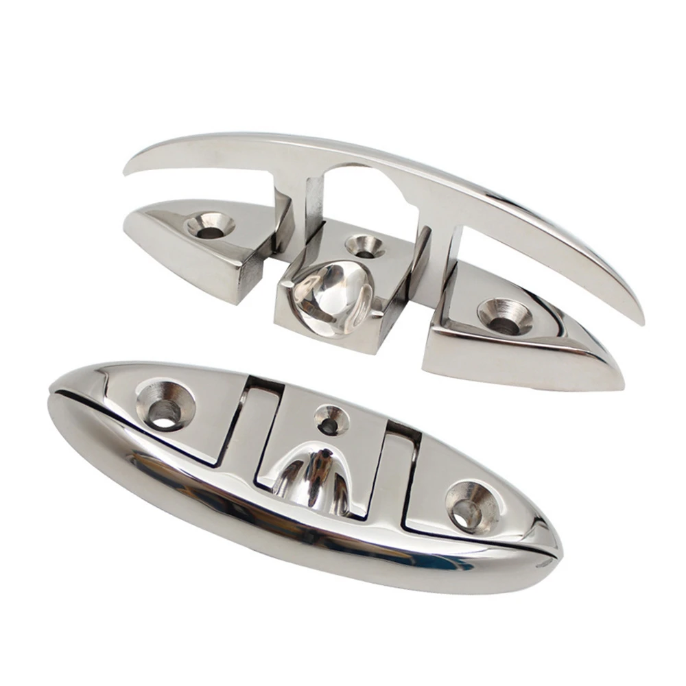 

5Inch Boat Cleat Marine Hardware Fastener Replacement Folding Polished Mooring Dock Stainless Steel Mirror Surface Flip Hardware
