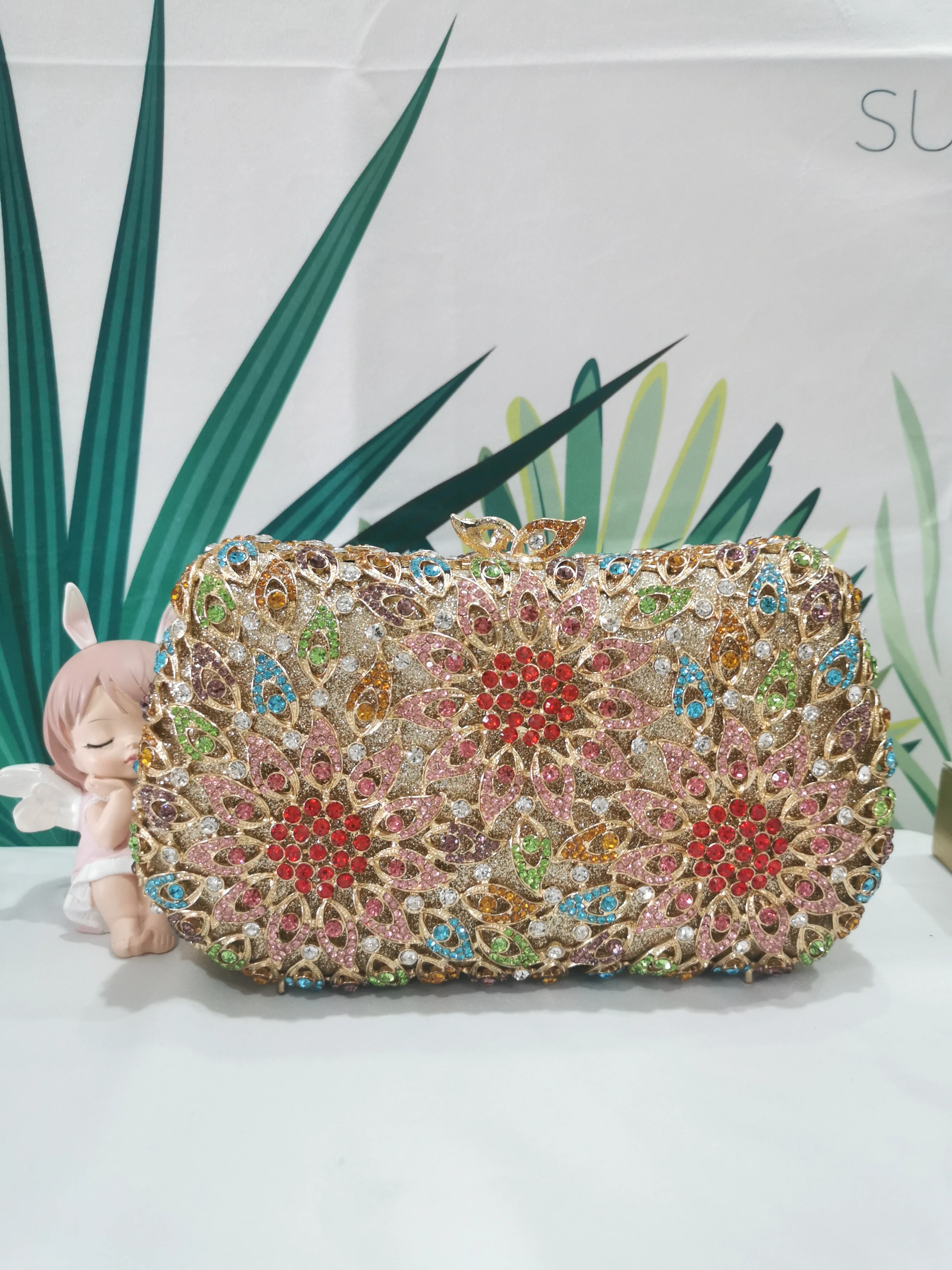 

Multicolor Flower Luxury Women's Formal Party Handbag Female Crystal Clutch Bags Wedding Handbags Bridal Diamond Purse Evening