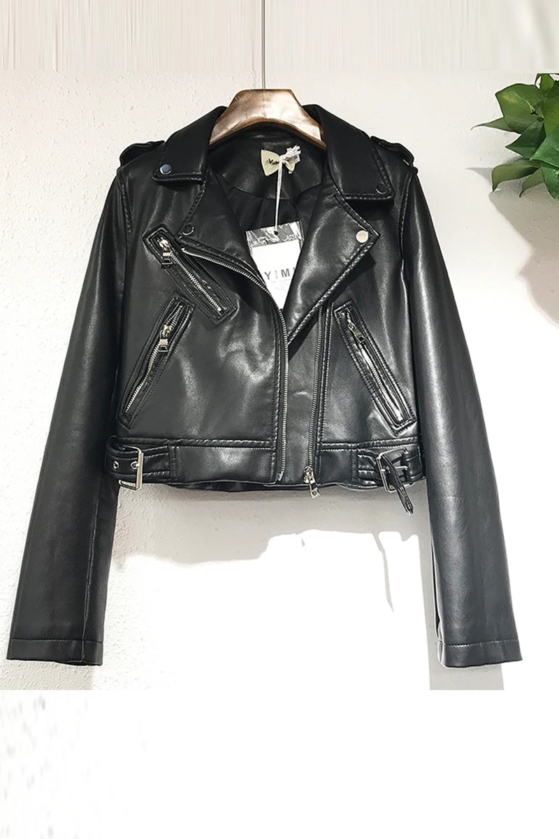 

Leather Jacket Women's 2021 Autumn and Winter new handsome short Style Washed pu leather Motorcycle Korean Jacket Black Trend