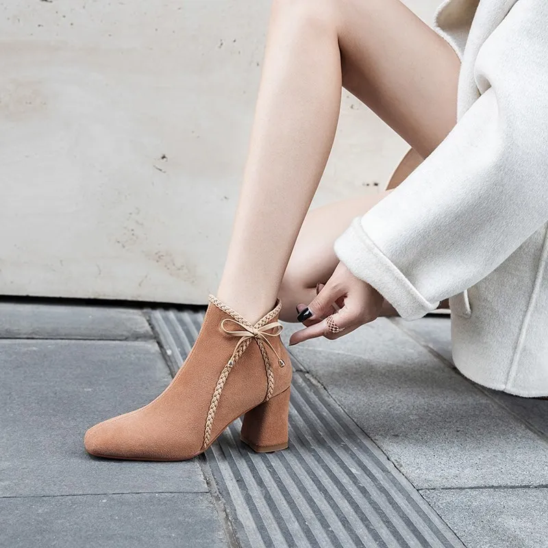 Модные новые женские ботинки до щиколотки высокие Винтажные с квадратным носком