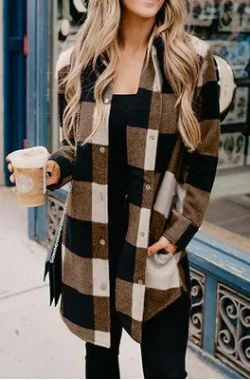 

Spring and Autumn The New sweater oversize female Mid-length lattice printing Casual coat Long sleeve Cardigan women knitted