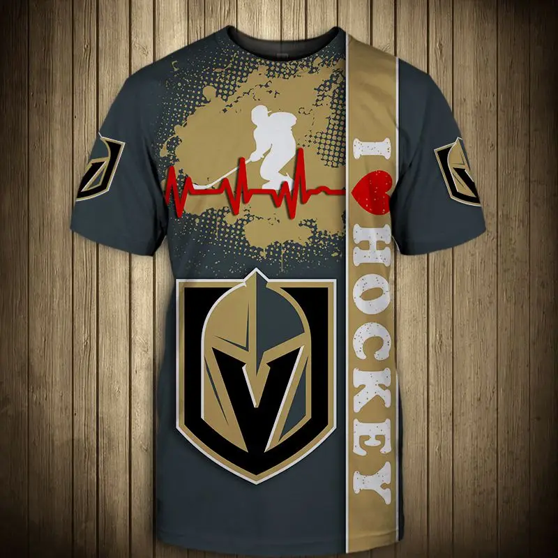 

Summer Casual Tops Vegas Men's fashion Stitching design metal helmet print Golden Knights T-shirts