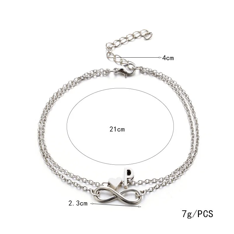 

Boho Initial Anklet Heart Infinity Silver Color Ankle Bracelet on Leg Chain 26 Letter Anklets For Women Ankle Beach Foot Jewelry