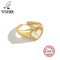 ssteel rings 925 sterling silver for women korean shell heart shape opening gold rings anillos plata 925 para mujer jewellery