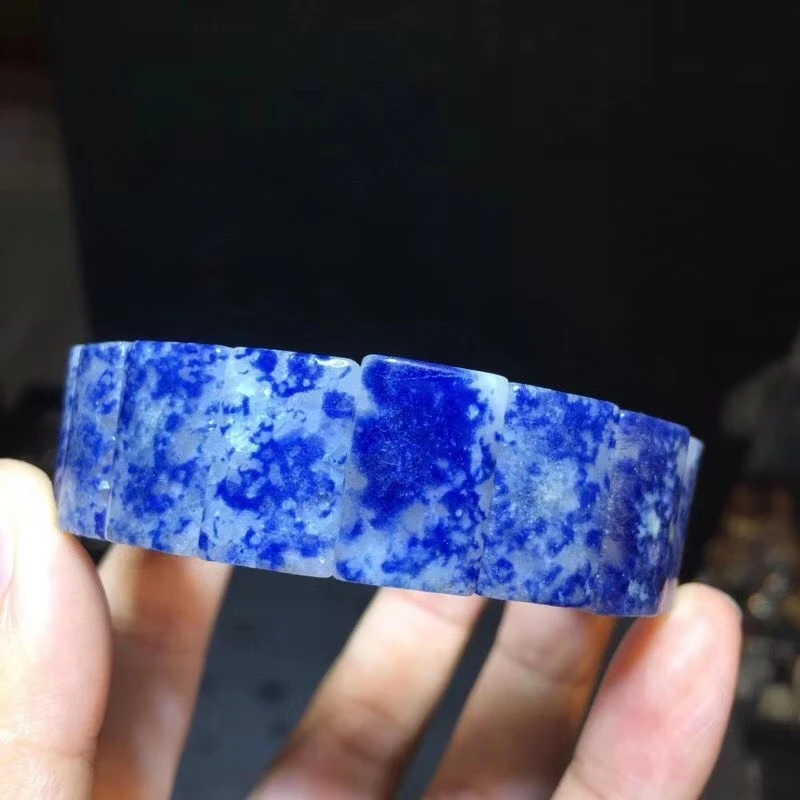 

Natural Blue Dumortierite Quartz Rutilated Quartz Bracelet 8.3/12.2mm Women Men Gemstone Rectangle Beads Rare Reiki Stone AAAAA