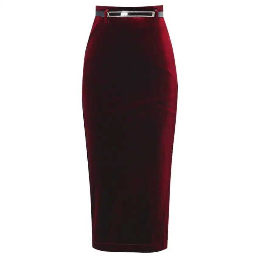 Бархатная юбка карандаш с высокой талией до колена|Женские юбки| |