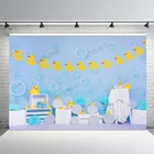 Фон для фотосъемки новорожденных с изображением желтой резиновой утки, морского пузыря, голубого цвета, декоративный баннер, реквизит для фотостудии
