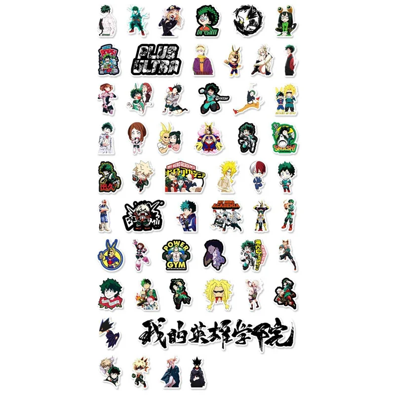 

54Pcs/set My Hero Academia Japan Anime Character Izuku Midoriya Might Stickers for Laptop Skateboard Phone Decoration