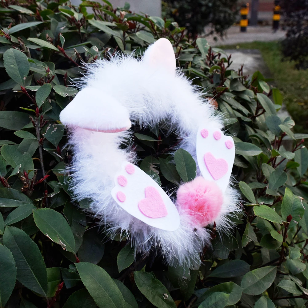 

Easter Fluffy White Bunny Wreath with Ears Handmade Rabbit Pendant Gift Outdoor Hanging Wreath Home Ornament Garland Craft Decor
