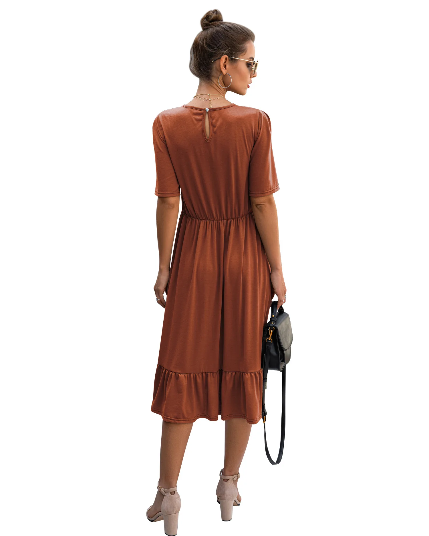 

2021 Summer Women Fashion Stitching Lace Dress Bohemian O-neck Thin Solid Casual Loose Womens Formal Dresses