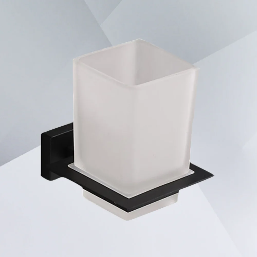 

Toothbrush Holder with Base Toothbrush Set Zinc Alloy Bracket with Square Cup for Bathroom Kitchen (Black)