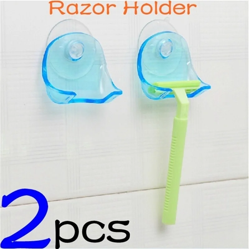 

2 Pcs/set Shaver Toothbrush Holder Washroom Wall Sucker Suction Cup Hook Razor Bathroom Plastic Blue Grey Shaver Holder Rack