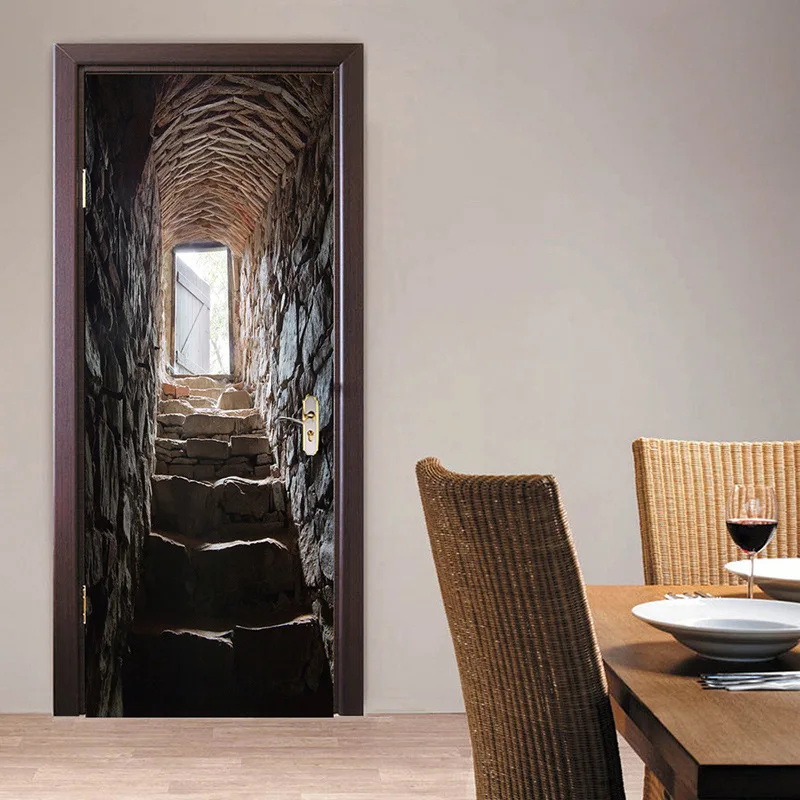

Cave Stairs Door Sticker Wallpaper Door Waterproof Mural Bedroom Door Decoration DIY Home Decoration Decals Factory Supply