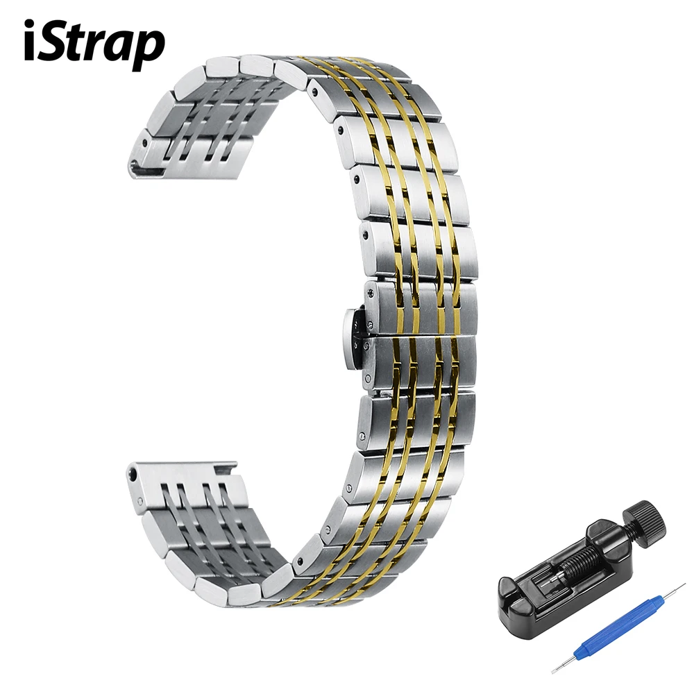 

iStrap Watchbands Stainless Steel Strap Bracelet 18 20 22 mm Deployment Buckle Wrist Belt Bracelet + Tool