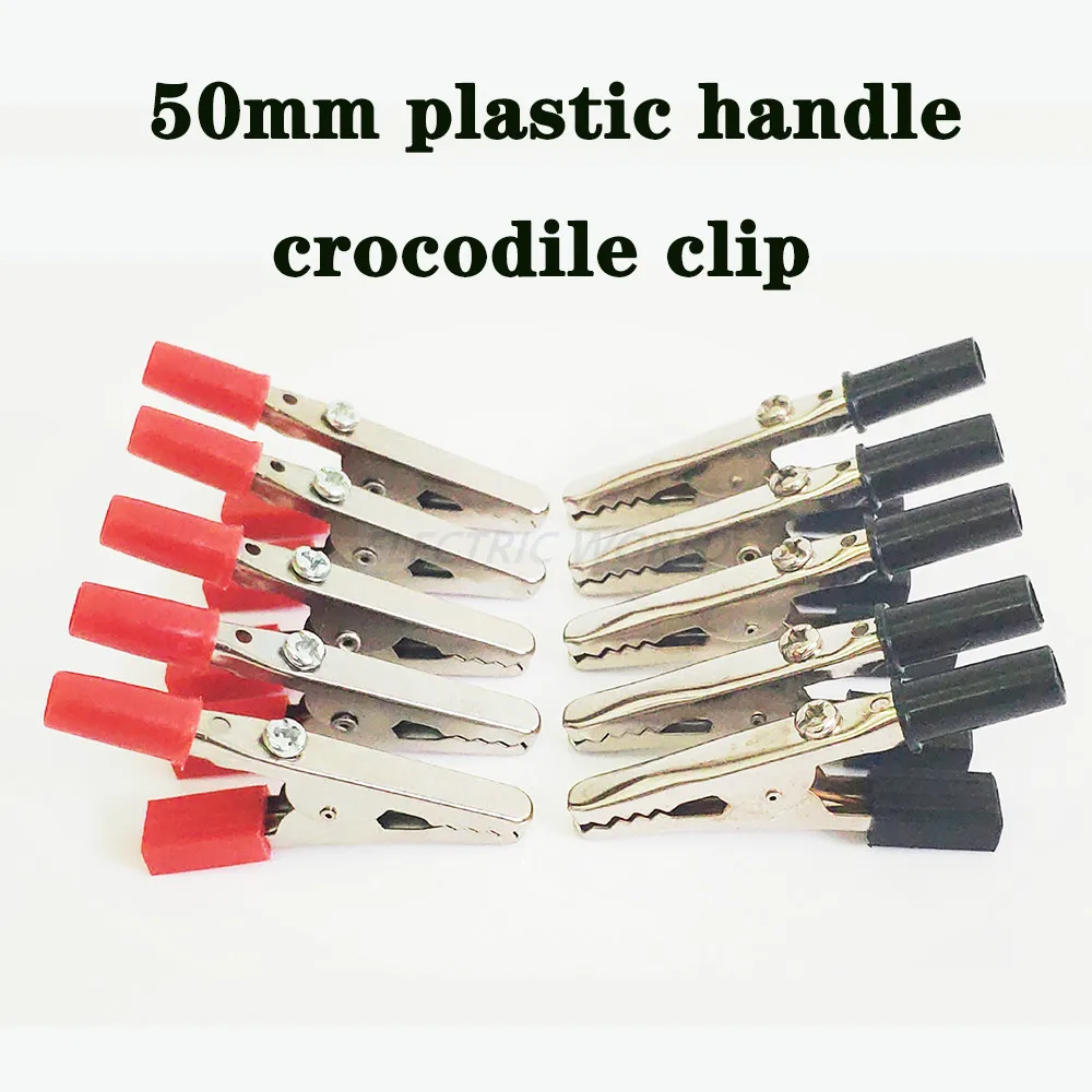 Alligator Clips 10pcs/lot Crocodile clip 50mm Plastic Handle Test Probe Metal Connector Socket battery Plug Electirc testing