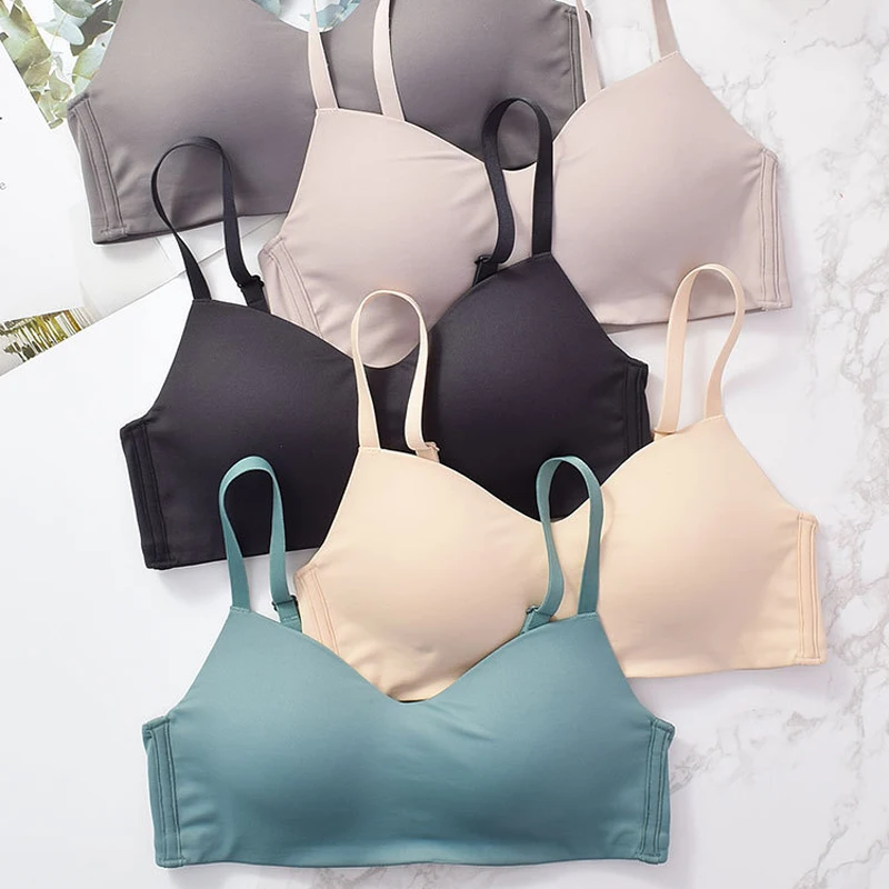 

Wasteheart New Women Fashion Black Skin Wireless Female Bras Push Up Padded Wire Free One-Piece Bra Padded Cup A B Underwear