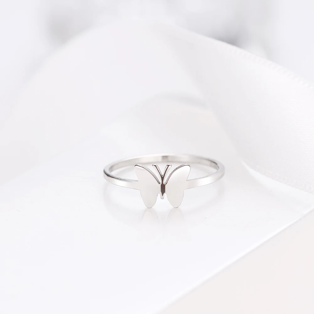 Кольцо из нержавеющей стали для женщин модное кольцо с бабочкой обручальное