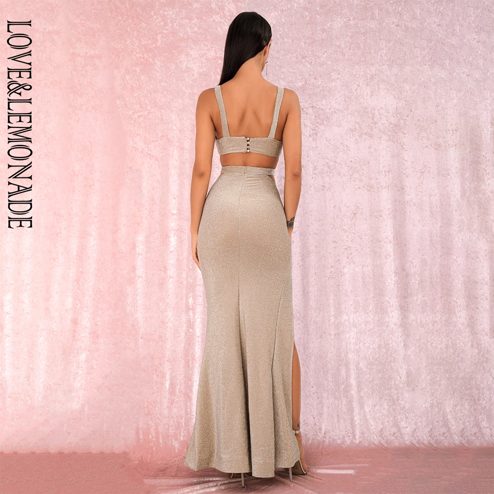 Женское вечернее платье LOVE & LEMONADE абрикосовое облегающее труба из