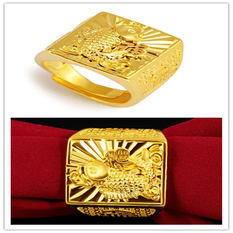 

hi 2pcs/lot Japan and South Korea men's dragon ring classic FISH rings 24k gold plated ring gold filled female finger gift