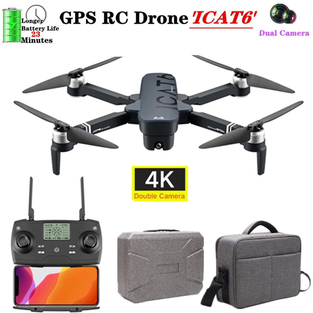 Квадрокоптер SMRC ICAT6 бесщеточный складной с GPS Wi Fi 4K двойная HD камера дальность