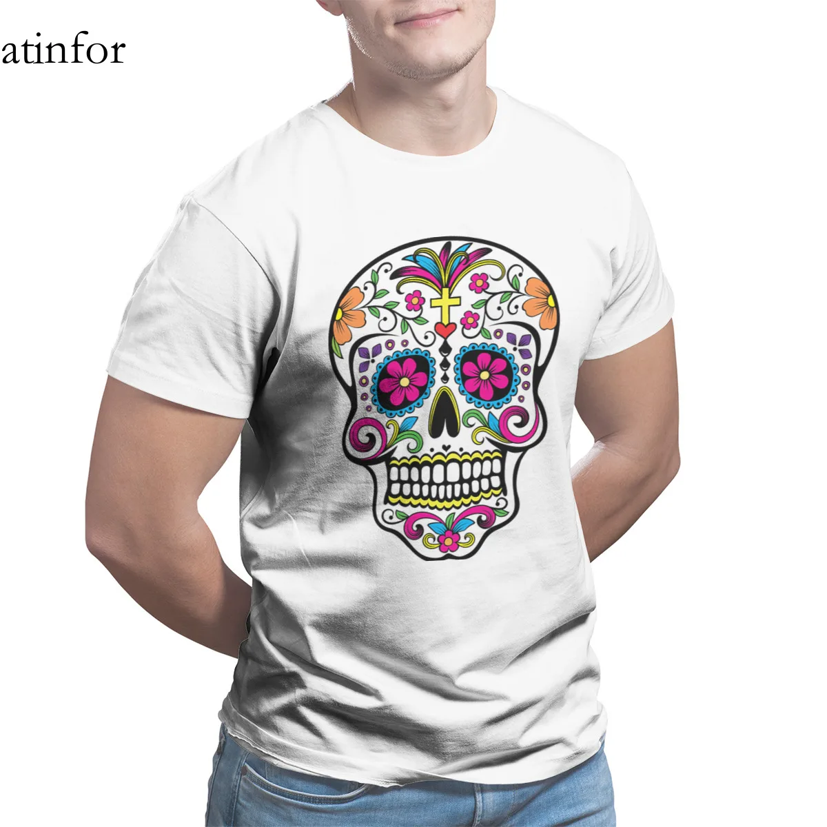 

Sugar Skull Men's T-shirt Essentials Games Black Punk Cute Mens Clothes 25861