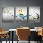 Постер в виде чашки с золотой лодкой, Современная Абстрактная Картина на холсте, скандинавские постеры и принты, настенные художественные картины для гостиной, домашний декор
