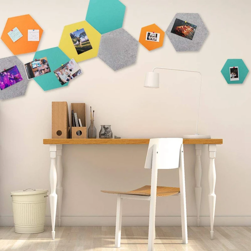 

5Pcs Hexagon Felt Board Hexagonal Felt Wall Sticker with 9Pcs Hexagon Pad Cork Board/Pin Board