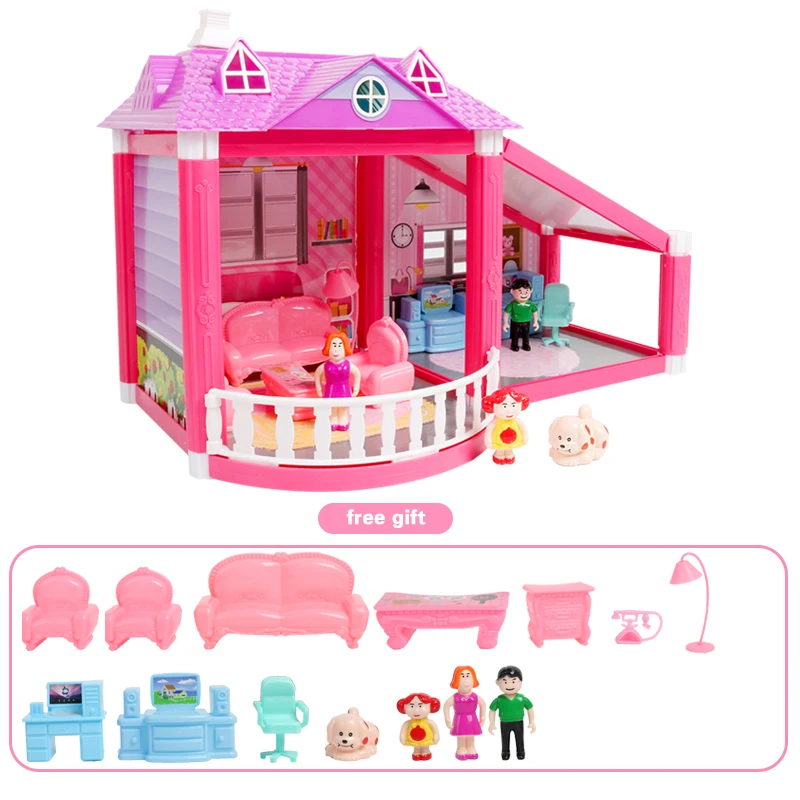 

Baby Handmade Family Dollhouse Pretend Play Princess Castle DIY Assemble Villa Doll House With Miniature Furnitures Toys Gifts