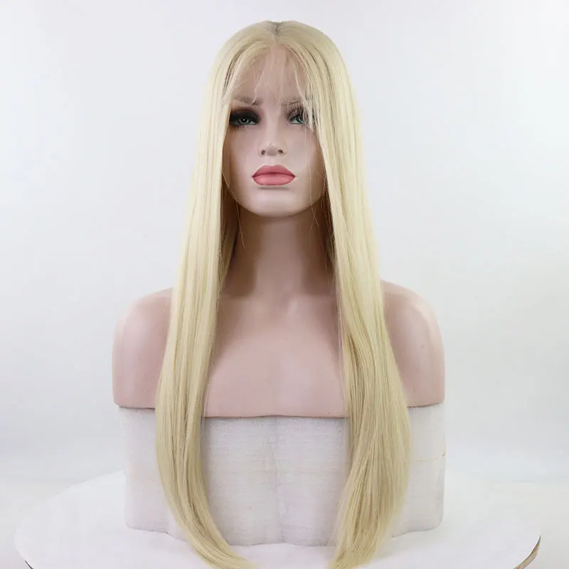 BM honey Blonde прямой 13*6 большой синтетический кружевной передний парик термостойкие волокна волос Средняя часть с детскими волосами для женщин