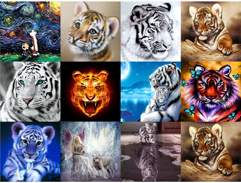 Алмазная 5D картина Тигр Два с квадратными/круглыми стразами 14 карат - купить по