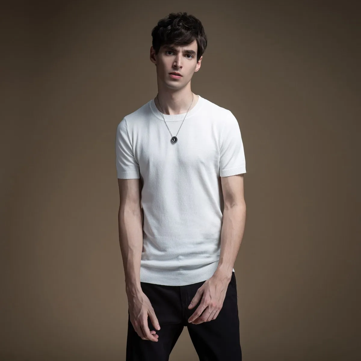 

Pinli 2020 Spring New Round Neck Slim Solid Color Discount Elastic High Quality Men's Casual Short Sleeve T-shirt B201211264
