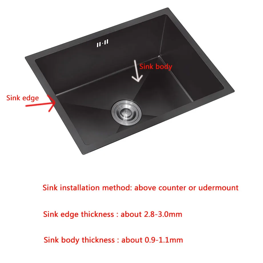Кухонная настольная раковина черная для мытья овощей одна миска из нержавеющей