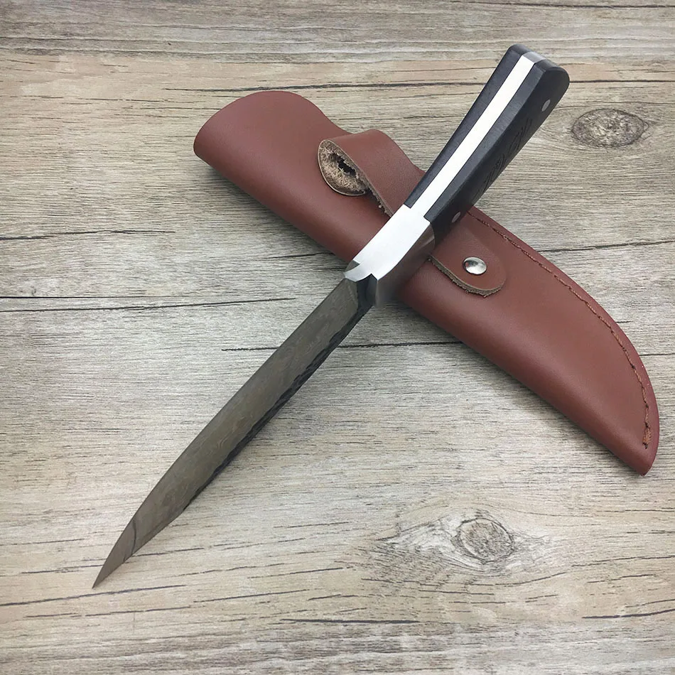 

Handmade forged Damascus Steel Forged Damascus Steel pattern hunting knife fixed knife ebony handle first layer packing