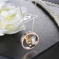 new simple fashion creative diamond inlaid three ring pendant necklace men and women