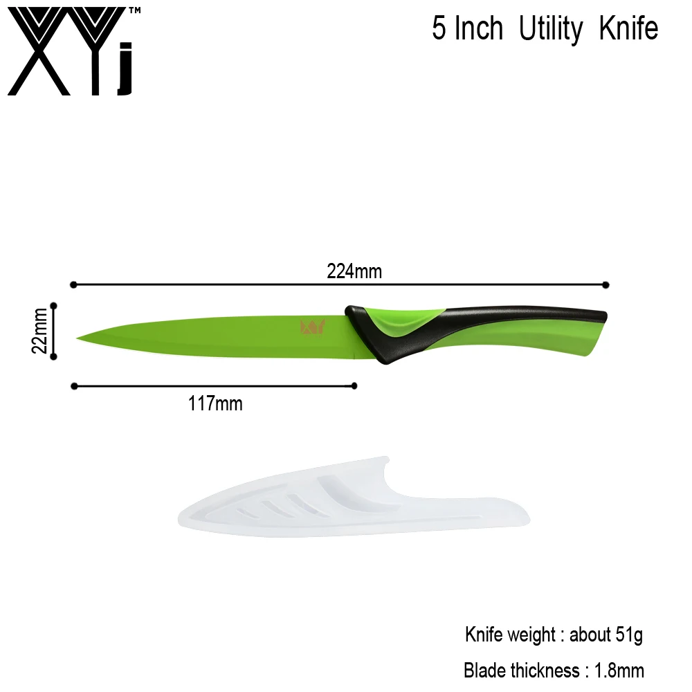 G.5 UTILITY KNIFE XYj 8 шт. набор кухонных ножей для приготовления пищи из нержавеющей стали с острым лезвием, пластиковой красочной ручкой, держатель для поварских ножей, точилка, инструмент для приготовления пищи - Цвет: G.5 UTILITY KNIFE