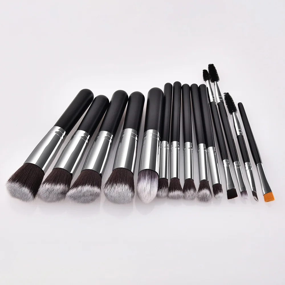 14pcs Black Silver Новое поступление 10 шт набор кистей для макияжа мягкие синтетические волосы Косметика основа пудра смешивание румяна леди красота макияж инструменты - Handle Color: 14pcs Black Silver