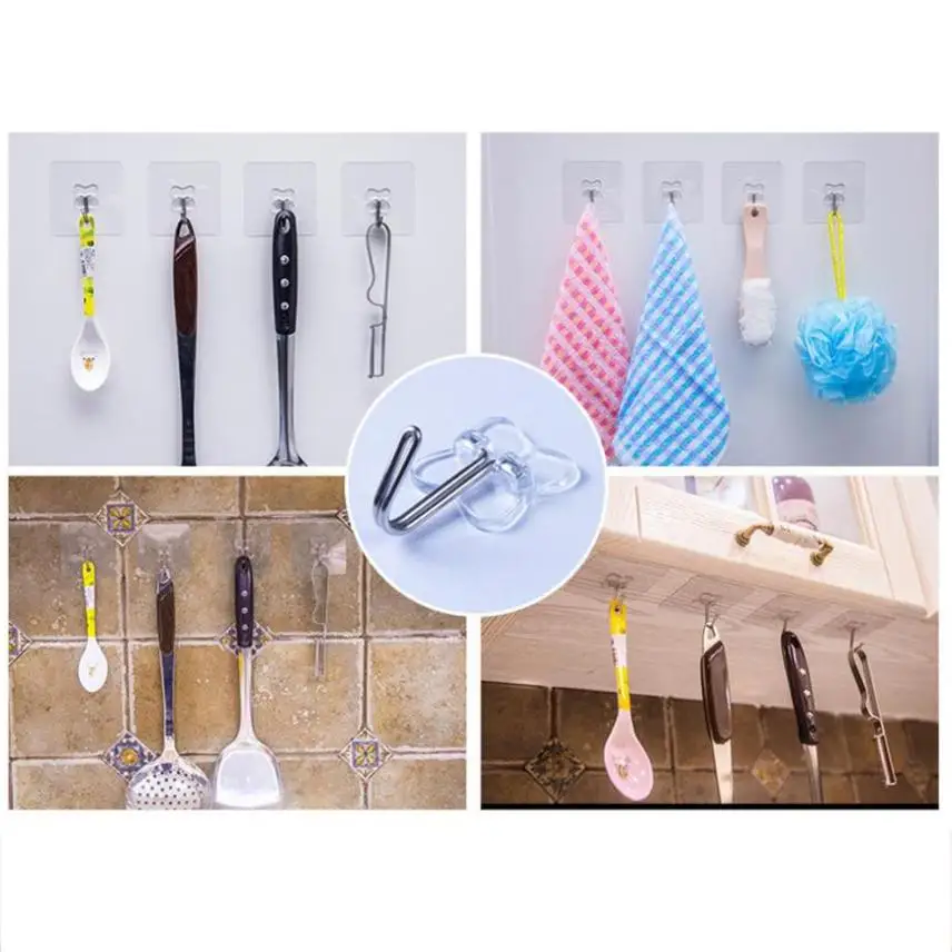 

10PCS Hook Strong Transparent Suction Wall Sucker Hanger Waterproof Adhesive Heavy Load Rack Stainless Steel Hook cintre cabide