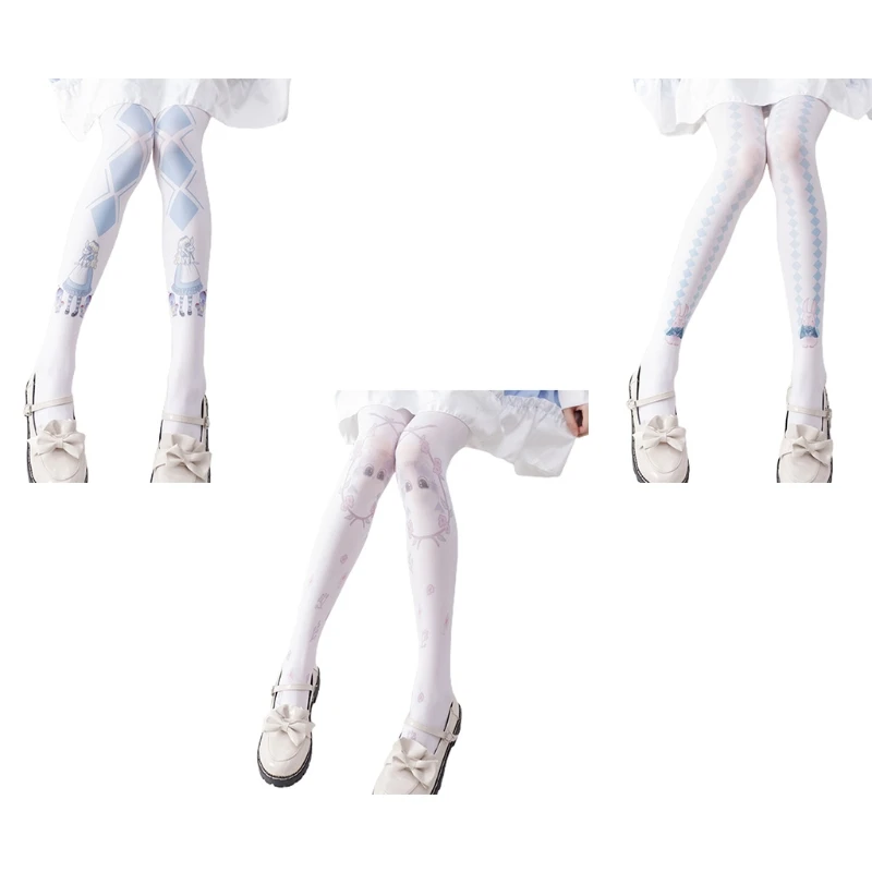 

Белые колготки MXMA Lolita с рисунком сказочной кошки кролика девушки колготки кавай чулки