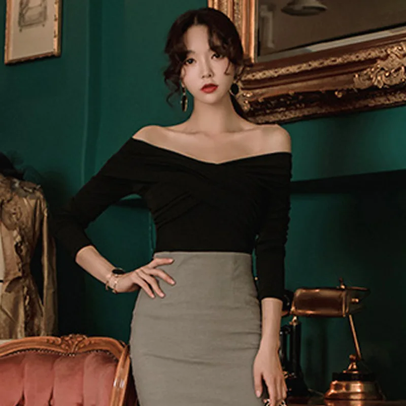 

Sweet Womens Shirt Female Black Simple Blouse Women Female Blusas Lady Long Sleeve Top 2021 Summer Women Clothes OWS205001