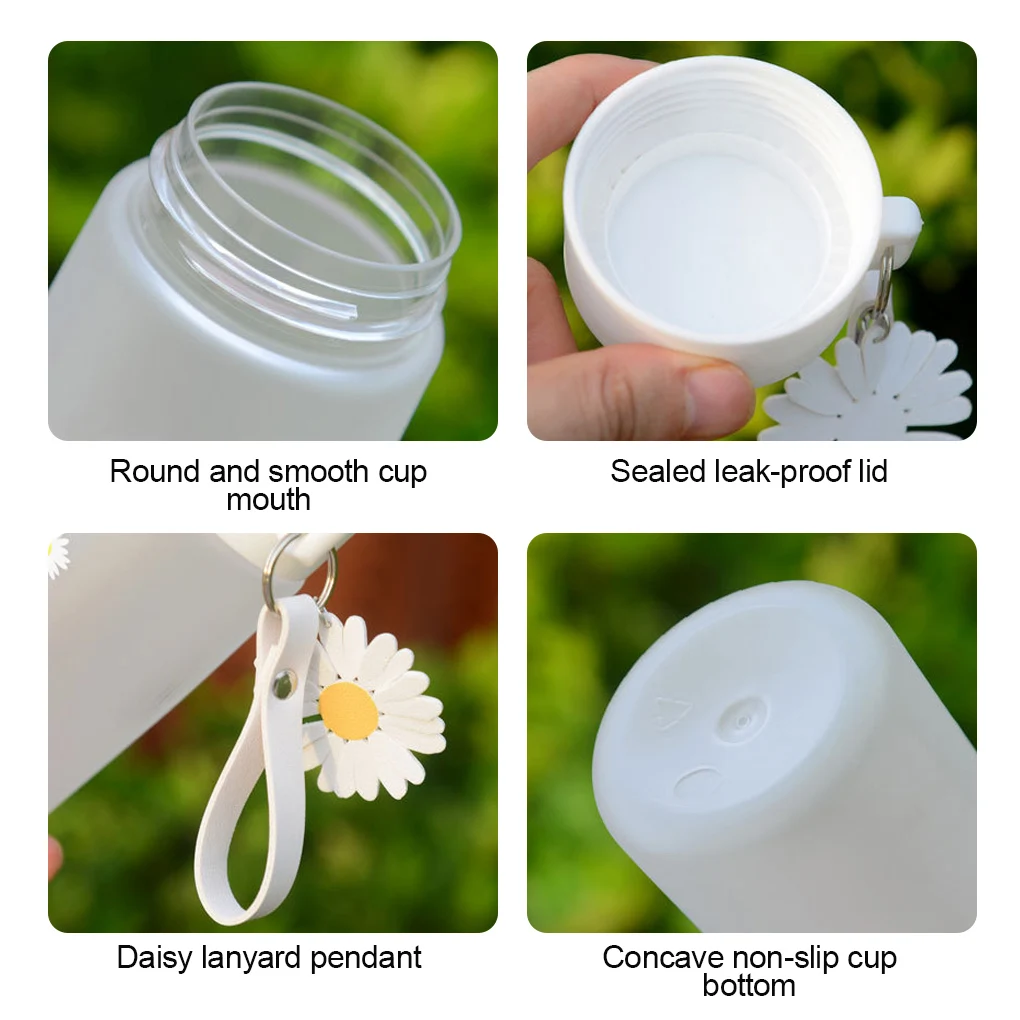 

500Ml Small Daisy Creative Transparent Plastic Water Bottles Bpa Free Frosted Water Bottle with Portable Rope Travel Tea Cup