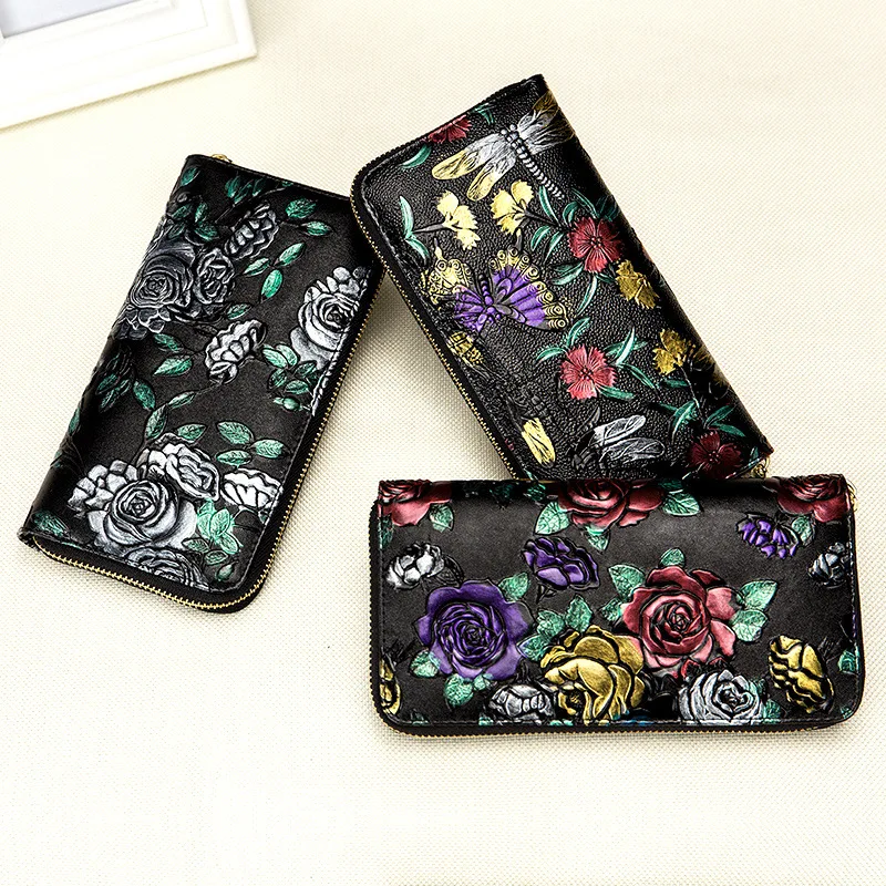 Брендовые женские кожаные кошельки WESTCREEK в стиле ретро с принтом роз женский