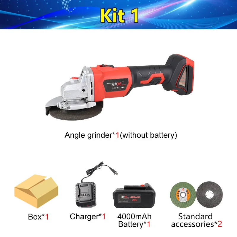 KIT 1 NEWONE 20V бесщеточный 4000mAh литий-ионный M10 угловой шлифовальный станок с лопаточный переключатель Беспроводная шлифовальная машина шлифовальный электроинструмент - Цвет: KIT 1